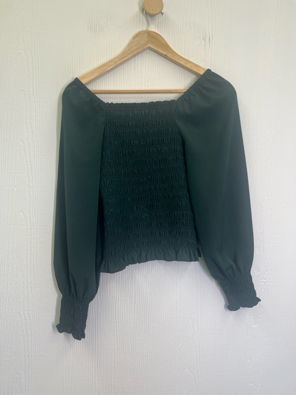 Madewell - Lucie Smocked Bubble Long Sleeve Hunter Green Blouse Size XXS - Picture 9 of 9